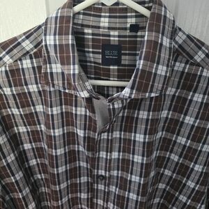 Mens XL Saks Fifth Avenue Brown and White Casual Button Down Shirt